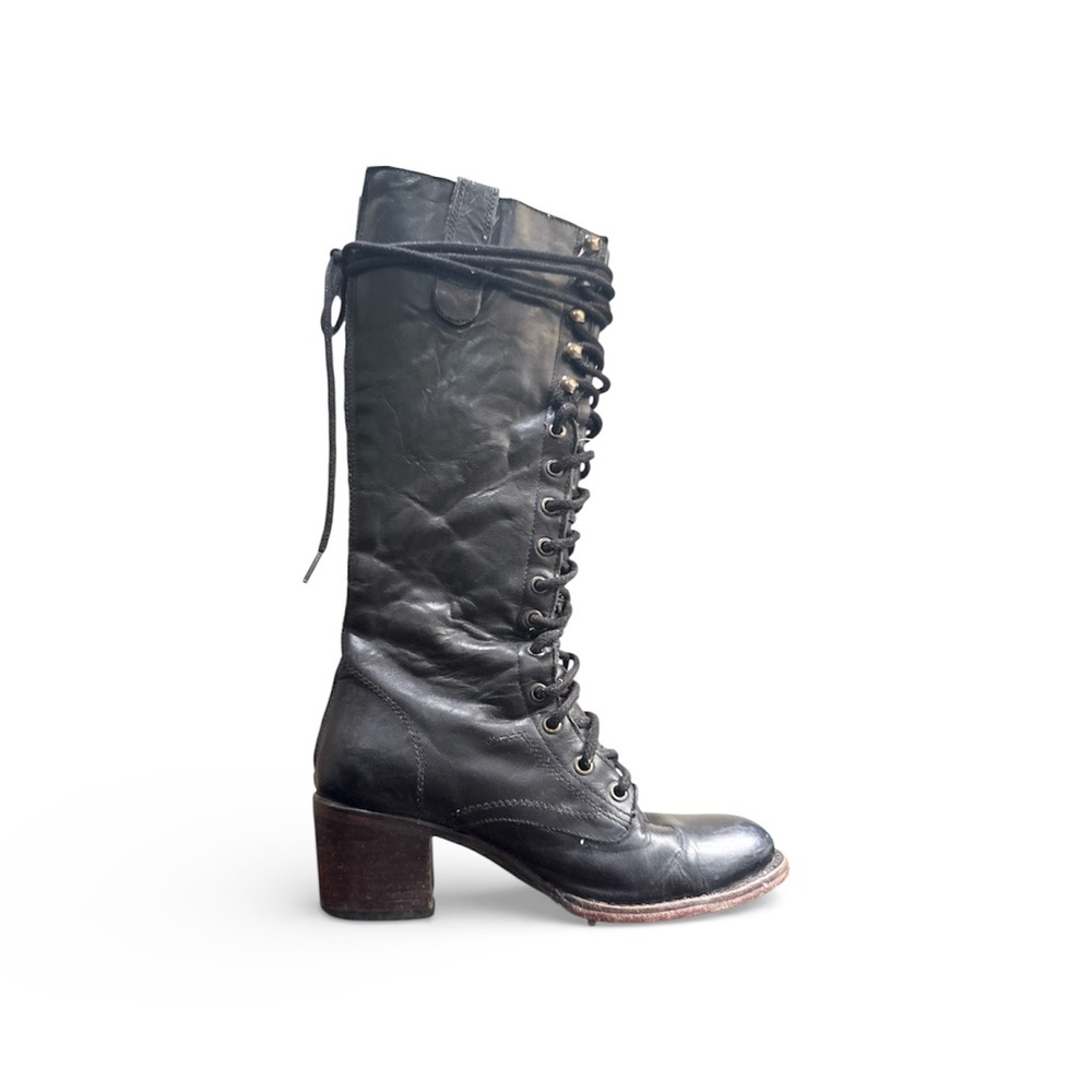 Black Leather Lace-Up Boots